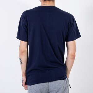 Navy blue cotton men's t-shirt with print - Clothing