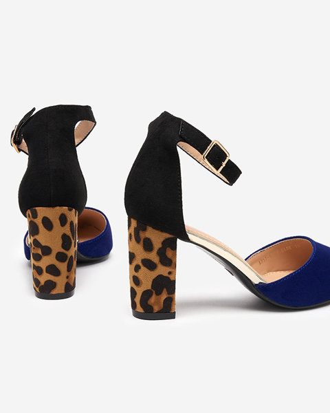Navy blue sandals on a post with a fashionable pattern Herino - Footwear