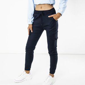 Navy blue women's cargo pants with pockets - Clothing