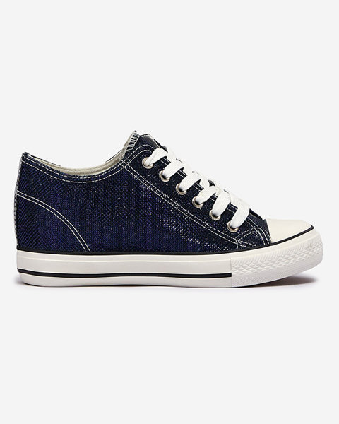 Navy blue women's sneakers on a hidden anchor with shiny thread Seggat- Footwear