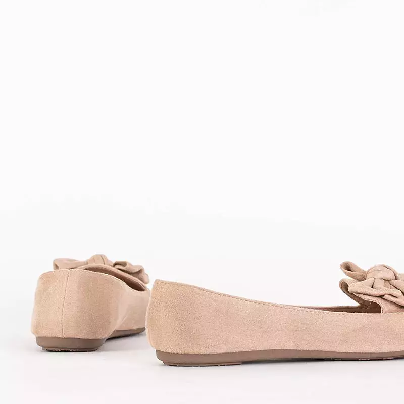 OUTLET Beige women's ballerinas with a bow Olimi - Shoes