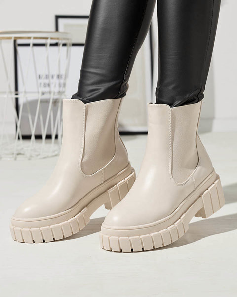 OUTLET Beige women's boots on a thicker sole Fazzati- Footwear