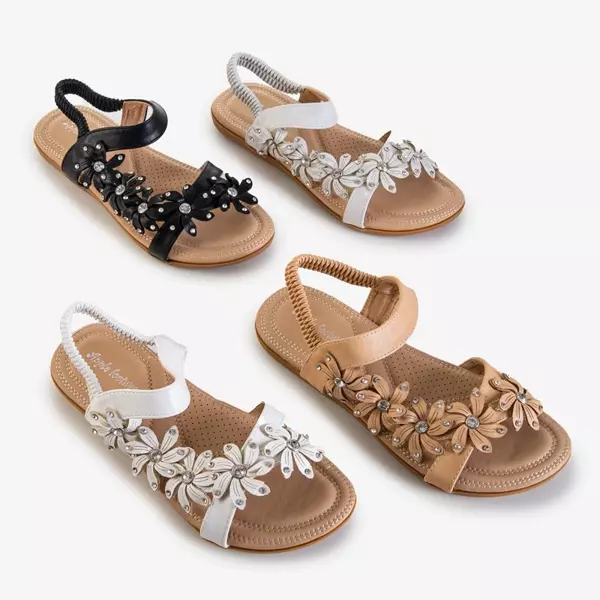 OUTLET Beige women's sandals with flowers Aflori - Footwear