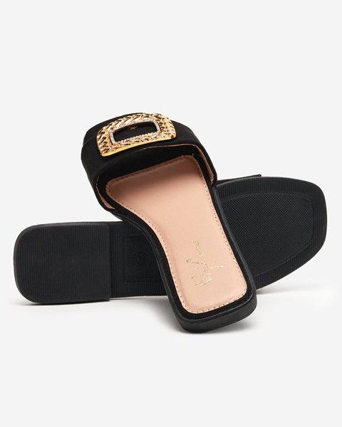 OUTLET Black eco suede women's slippers with a gold buckle Lozi. Footwear