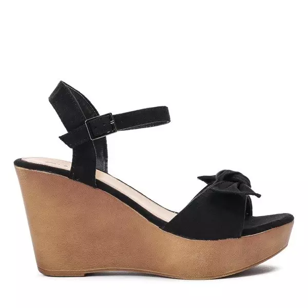 OUTLET Black wedge sandals with a decorative bow Doria - Shoes