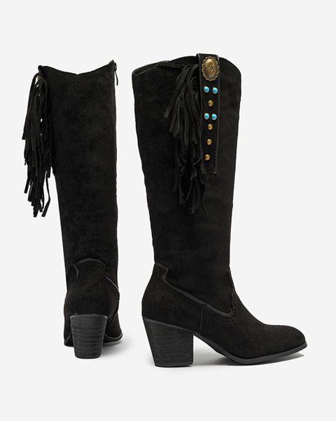 OUTLET Black women's boots a'la cowboy boots with embellishment Ehana - Footwear