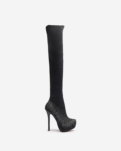 OUTLET Black women's over-the-knee stiletto boots Agiocio- Footwear
