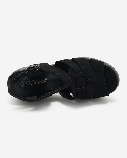 OUTLET Black women's sandals on a high wedge heel Medira - Footwear