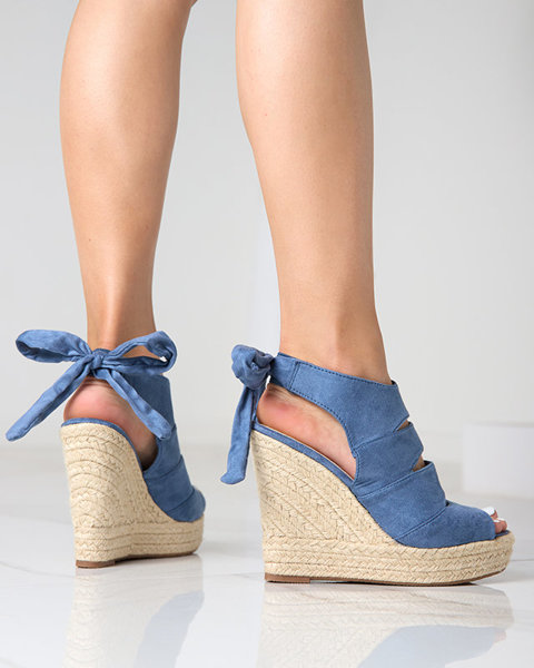 OUTLET Blue eco suede women's sandals on the wedge Evofi - Footwear