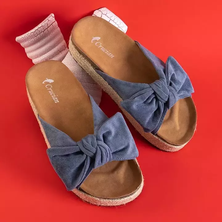 OUTLET Blue women's flip-flops with bow Martyn - Footwear