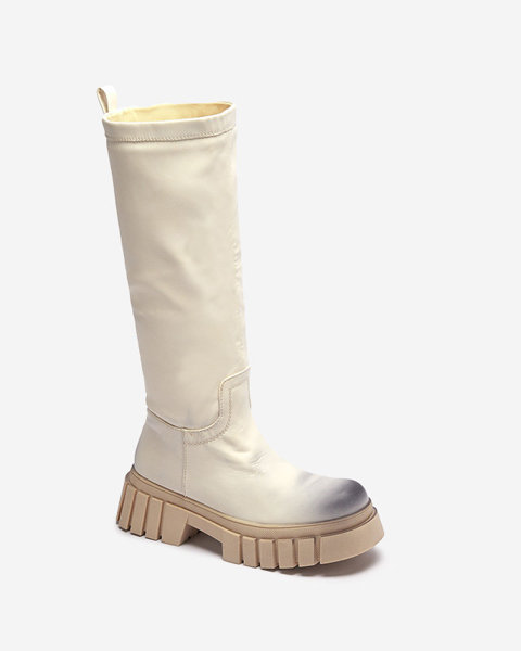 OUTLET Cream women's mid-calf boots Astaroth - Footwear