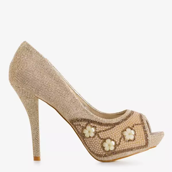 OUTLET Gold women's pumps on a high heel Christyn - Footwear