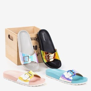 OUTLET Gray slippers with a holographic finish Sabia - Footwear