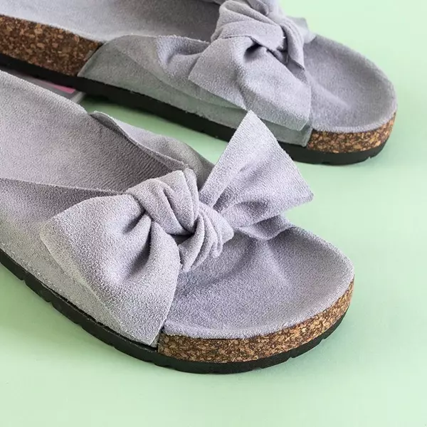 OUTLET Gray women's slippers with a bow Sun and Fun - Footwear
