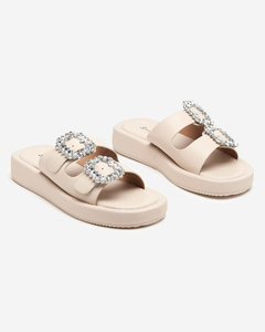 OUTLET Ladies' beige slippers with Azazel crystals - Footwear