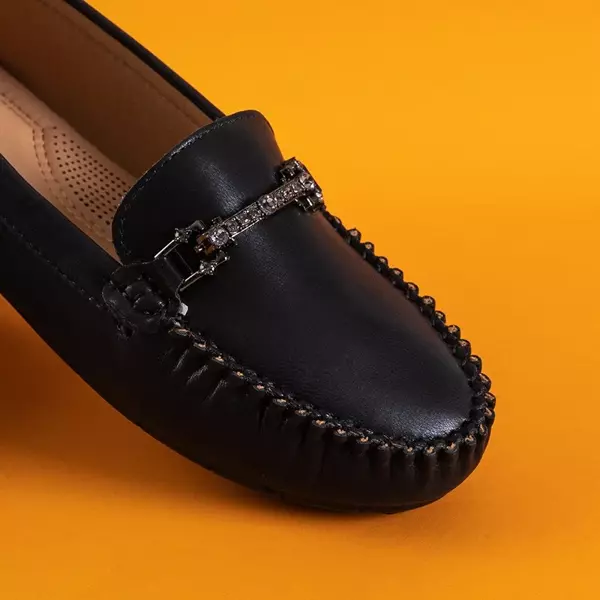 OUTLET Ladies' black moccasins with Esiro decoration - Footwear