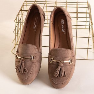 OUTLET Light brown women's eco-suede loafers with Catriona fringes - shoes