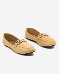 OUTLET Light brown women's eco-suede loafers with chain Osylia - Shoes