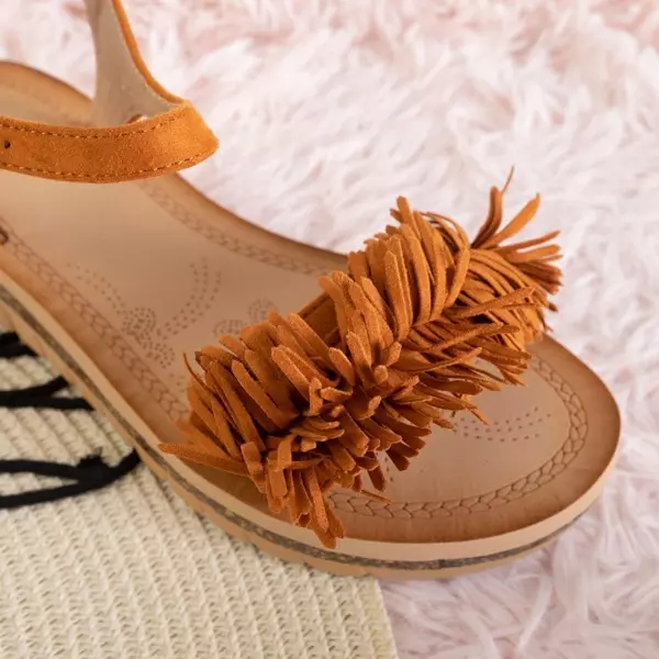 OUTLET Light brown women's platform sandals by Elen - Footwear