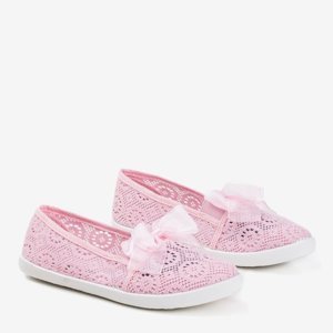 OUTLET Light pink girls' openwork slip - on with a bow Farima - Footwear