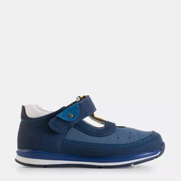 OUTLET Navy blue boys' shoes with yellow inserts Bartnie - Shoes