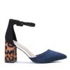 OUTLET Navy blue pumps with a leopard heel Lillien - Shoes