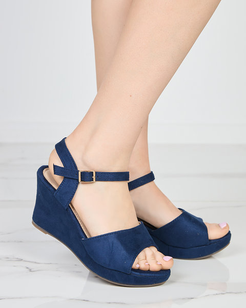 OUTLET Navy blue women's sandals on the wedge Nalem - Footwear