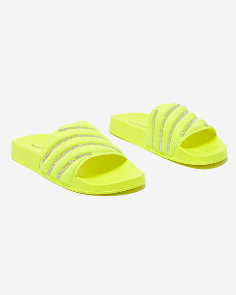 OUTLET Neon yellow women's slippers with cubic zirconia Erikis - Footwear