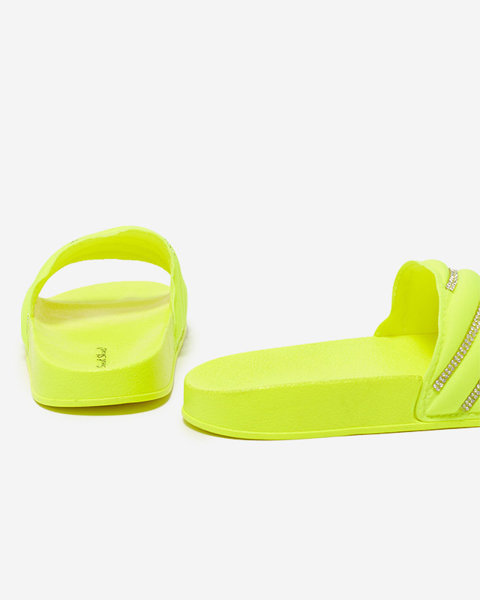 OUTLET Neon yellow women's slippers with cubic zirconia Erikis - Footwear
