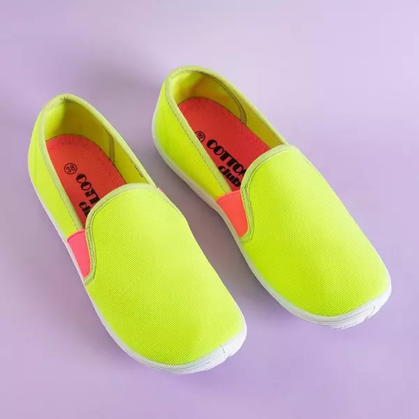 OUTLET Neon yellow women's woven sneakers, slip on Molara - Footwear