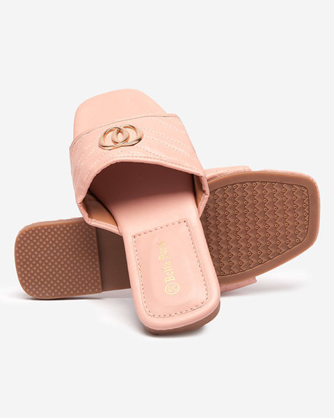 OUTLET Pink women's eco-leather slippers with golden decoration Daliso - Footwear