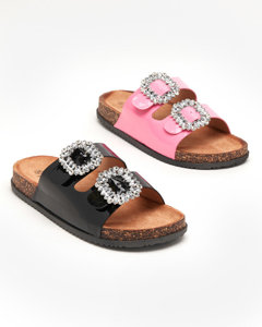 OUTLET Pink women's flip-flops with decorated buckles Olimika - Footwear