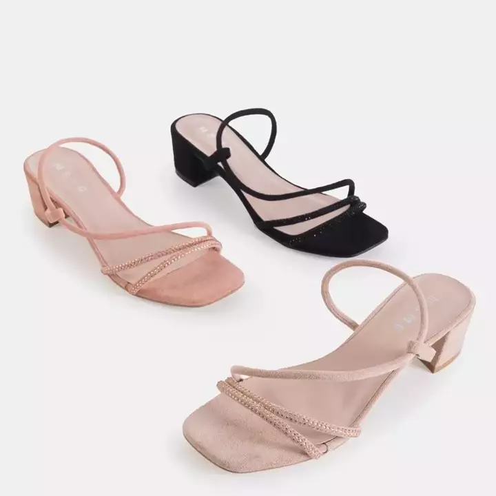 OUTLET Pink women's sandals on a low post Melori - Footwear