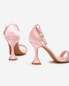 OUTLET Pink women's stiletto sandals with decorative zircons Manestri - Footwear
