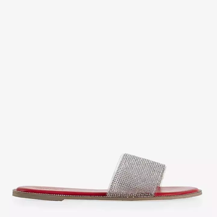 OUTLET Red women's slippers with cubic zirconia Verina - Footwear