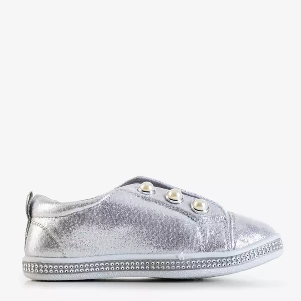 OUTLET Silver children's slip on sneakers with pearls Merena - Footwear