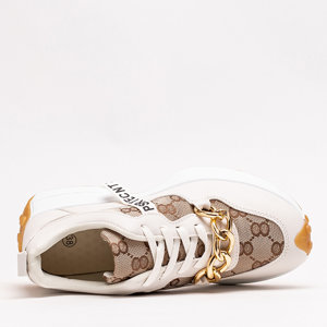 OUTLET White and light brown women's sneakers with a Philly-Footwear print