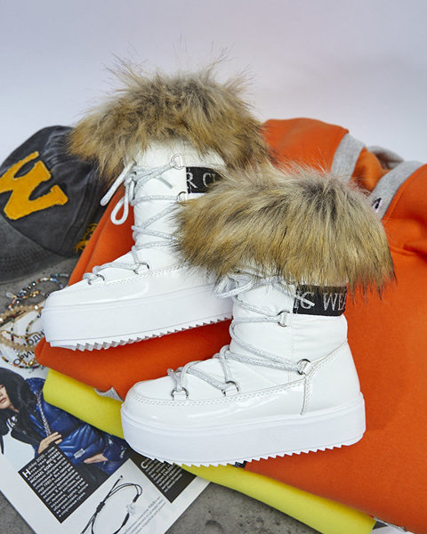 OUTLET White children's slip-on snow boots with fur Asika - Footwear