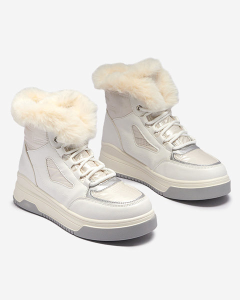 OUTLET White women's lace-up boots a'la snow boots Ojilen - Footwear