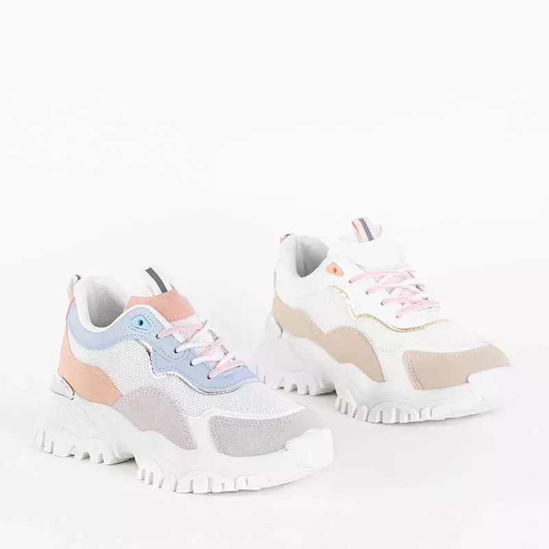 OUTLET White women's sports sneakers with colored inserts Ferisa - Footwear