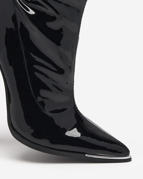 OUTLET Women's black lacquered stiletto boots Rekifa - Footwear