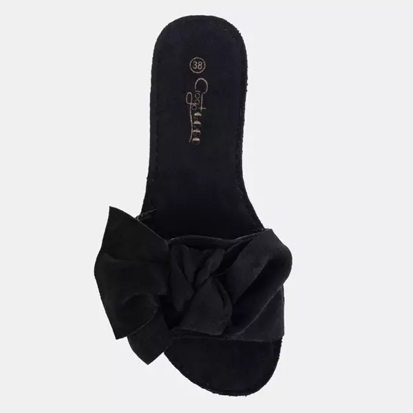 OUTLET Women's black slippers on a low wedge heel with a bow by Nelesa - Footwear