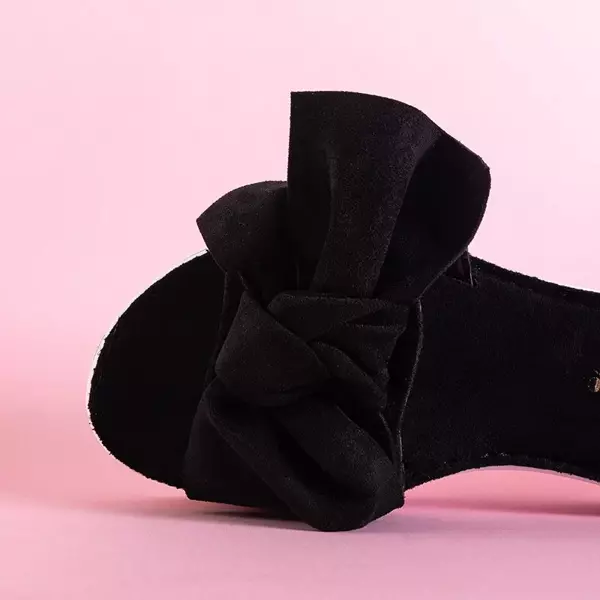 OUTLET Women's black slippers on a low wedge heel with a bow by Nelesa - Footwear