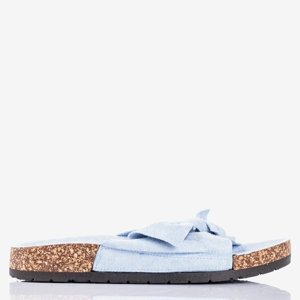OUTLET Women's blue slippers with a Sun and Fun bow - Footwear
