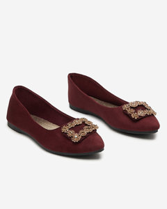 OUTLET Women's burgundy eco-suede ballerinas with Linselis decoration - Footwear