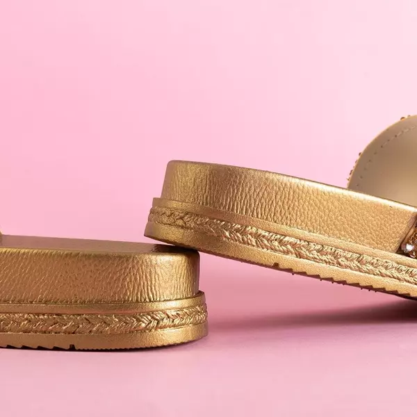 OUTLET Women's gold flip-flops with zircons Aisidora - Footwear