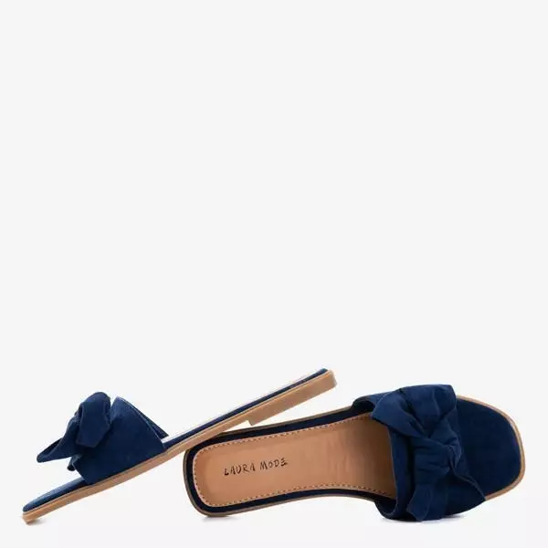 OUTLET Women's navy blue slippers with a Mirenae bow - Footwear