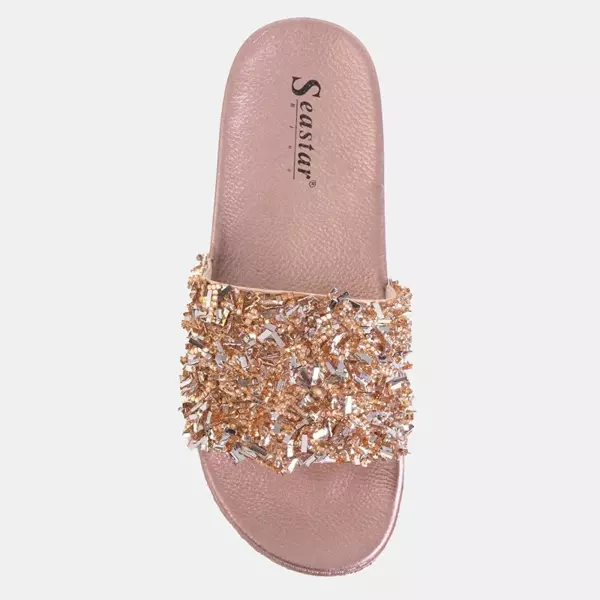 OUTLET Women's platform slippers with cubic zirconia rose gold Lomine - Footwear