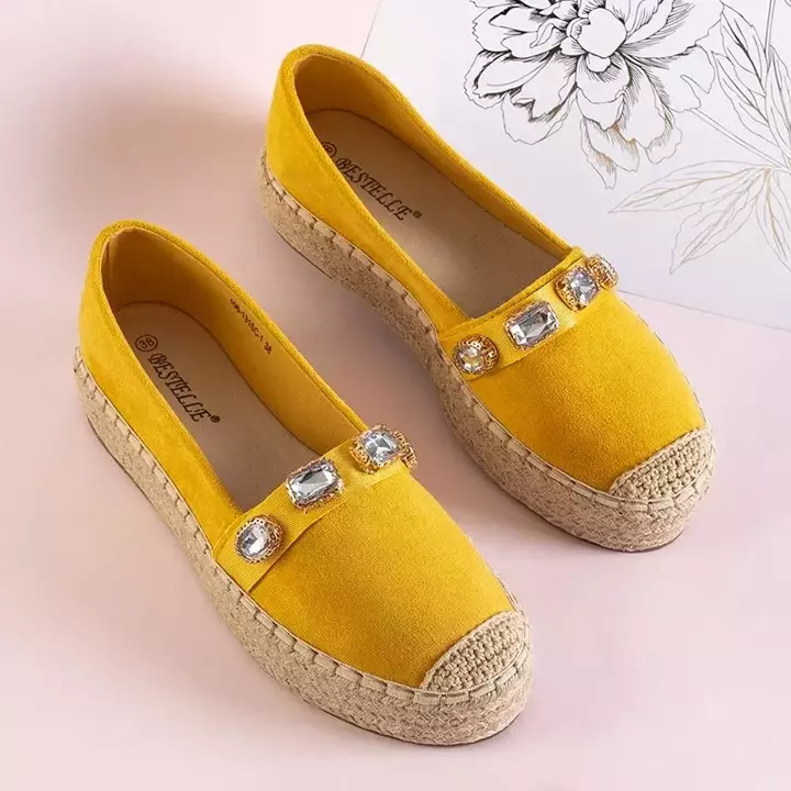 OUTLET Yellow women's platform espadrilles with crystals Fenenna - Footwear