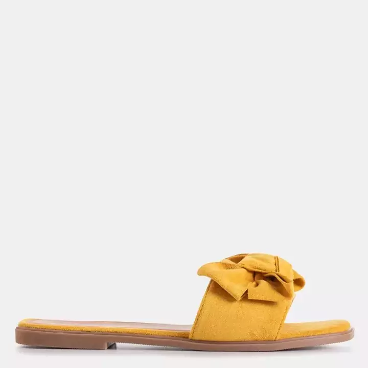 OUTLET Yellow women's slippers with a Bonjour bow - Footwear
